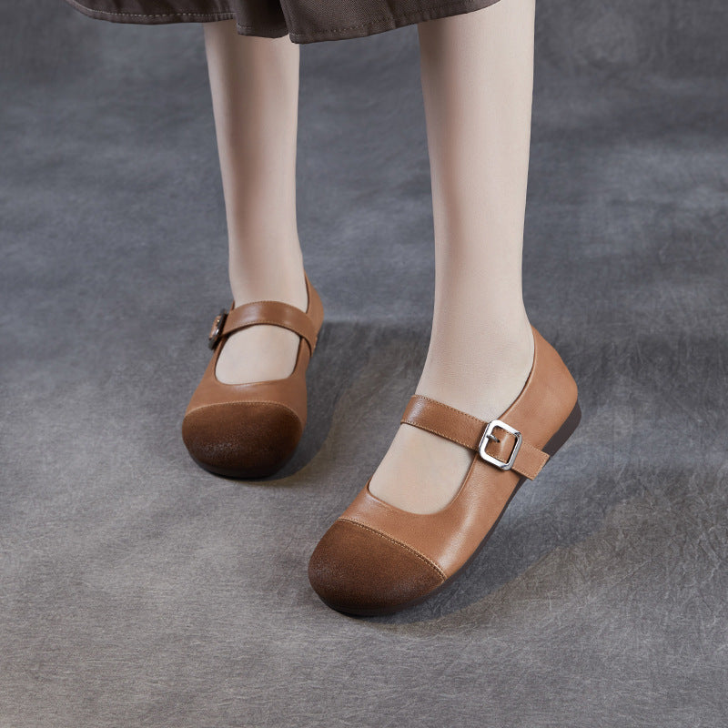 Women Soft Leather Low Top Flat Casual Shoes-RAIIFY