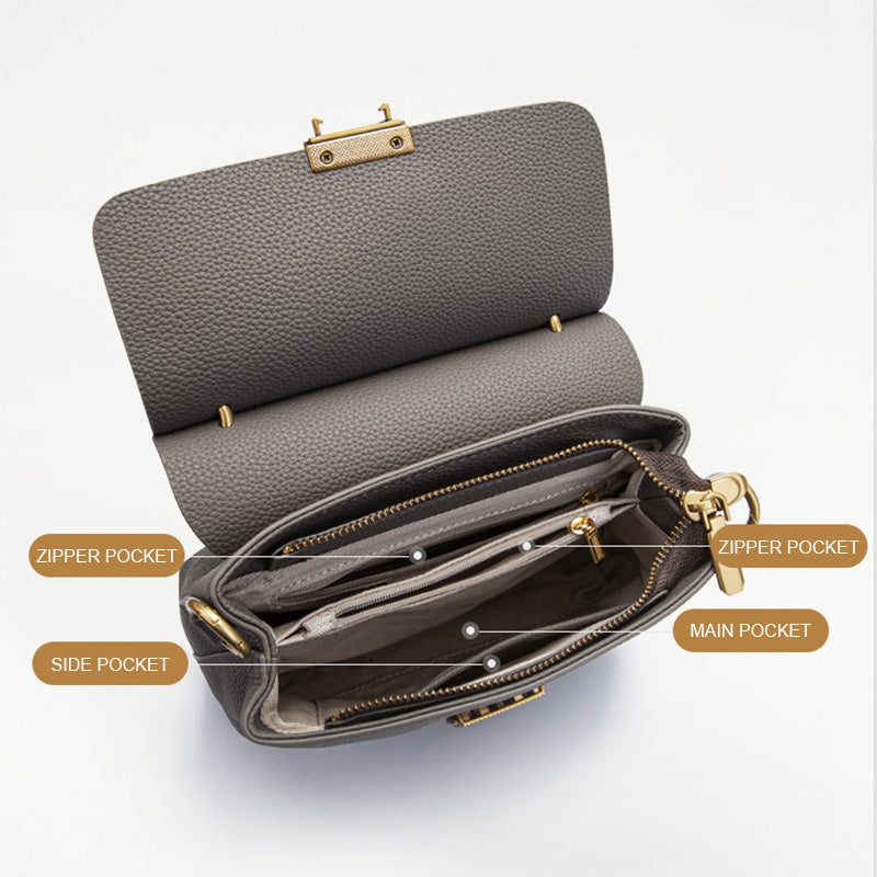 Women's Fashion Plain Leather Flap Satchel Bag-RAIIFY