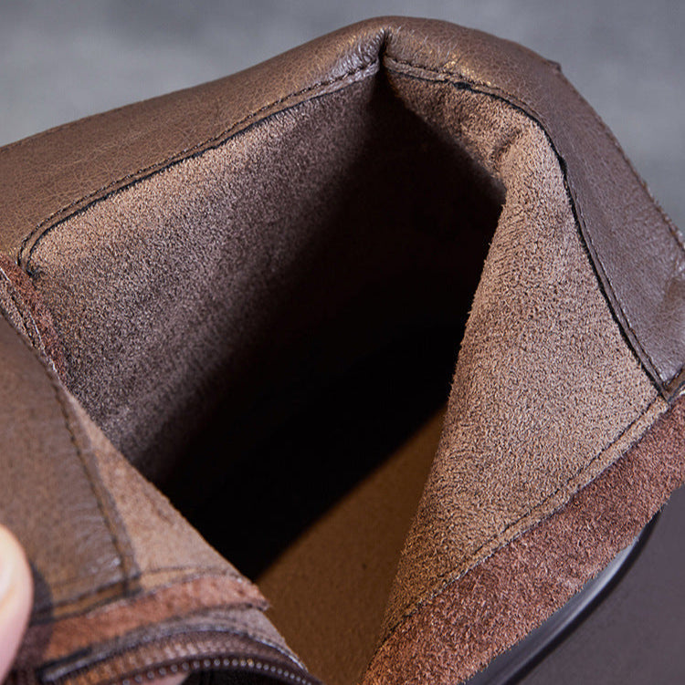 Women's Vintage Leather Casual Platform Ankle Boots-RAIIFY