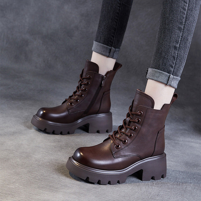 Women Vintage Leather Comfort Platform Boots-RAIIFY