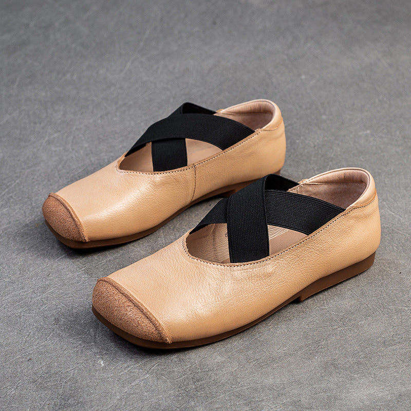 Women Retro Cross Strap Leather Casual Flats-RAIIFY