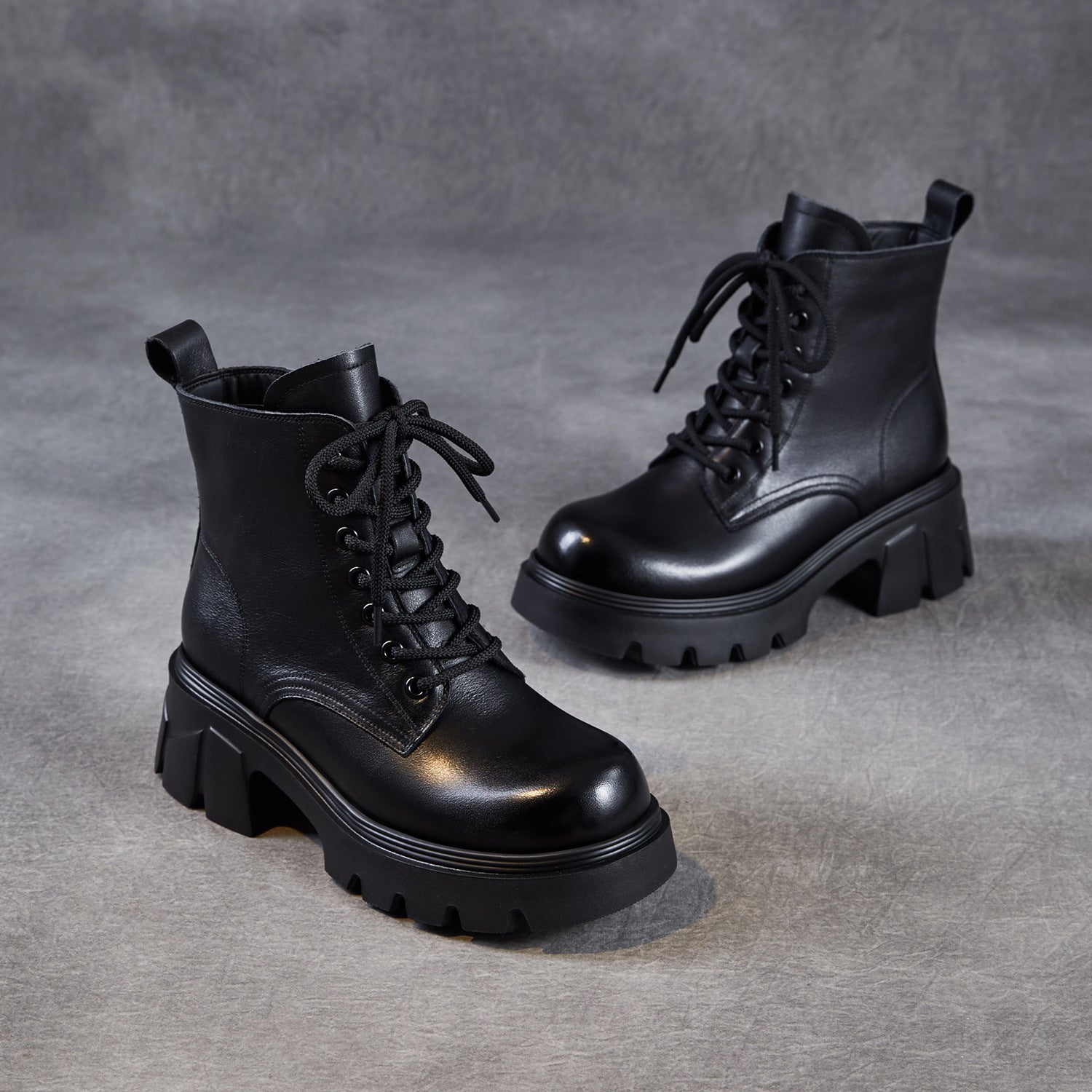 Women's Minimalist Plain Leather Chunky Platform Boots-RAIIFY