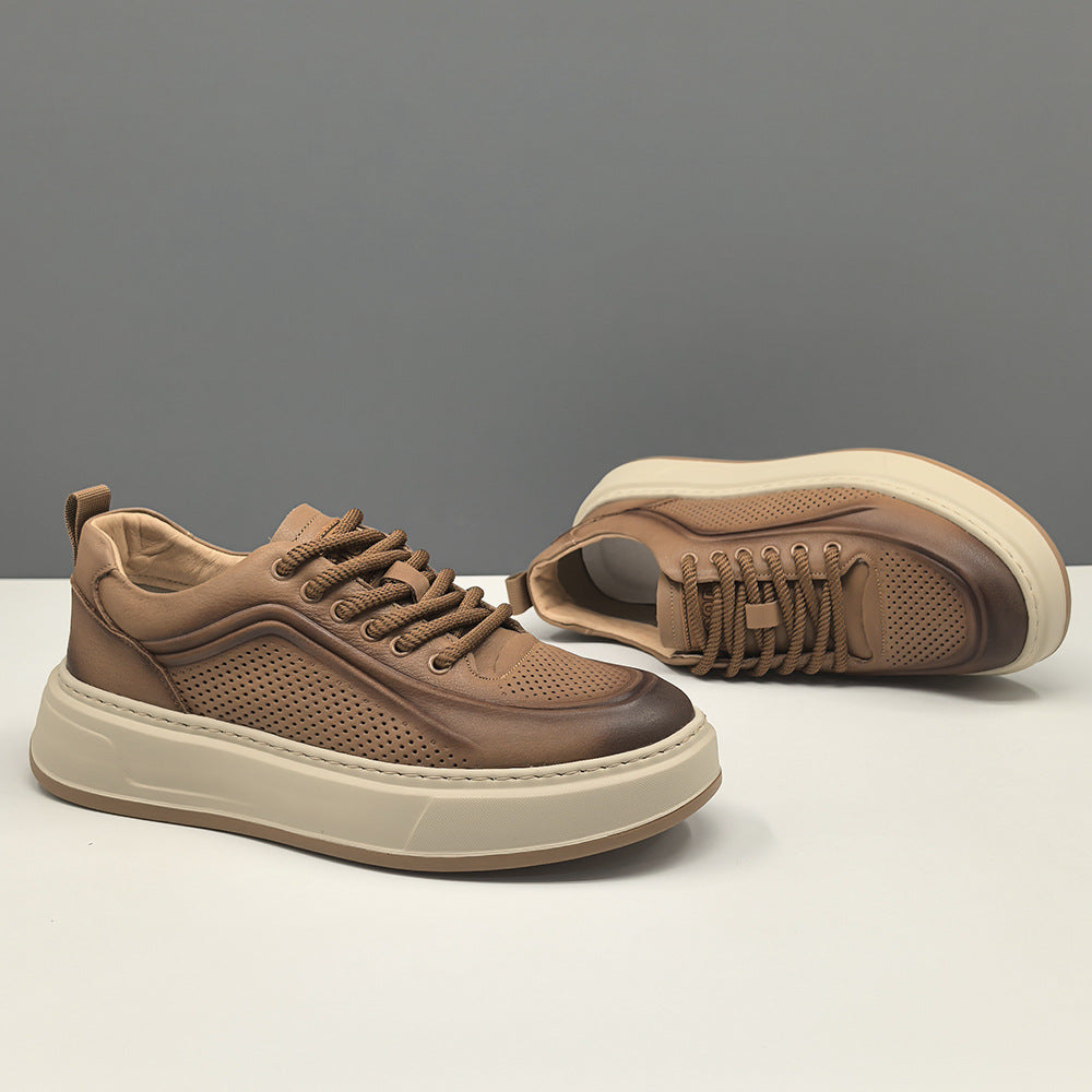 Men‘s Minimalism Breathable Leather Flat Casual Sneakers-RAIIFY