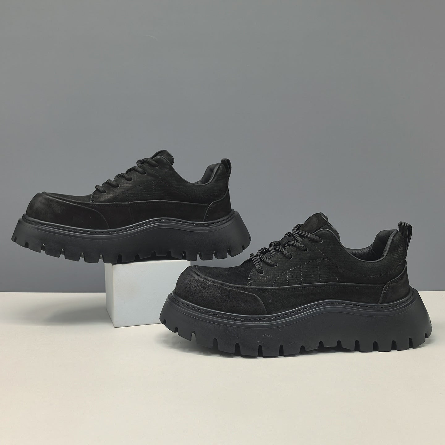 Men's Minimalist Quilted Leather Thick Soled Casual Shoes-RAIIFY