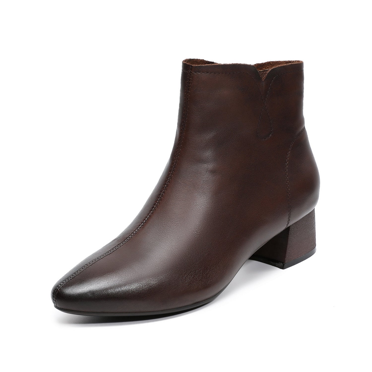 Women's Pointed-Toe Block-Heel Leather Ankle Boots-RAIIFY