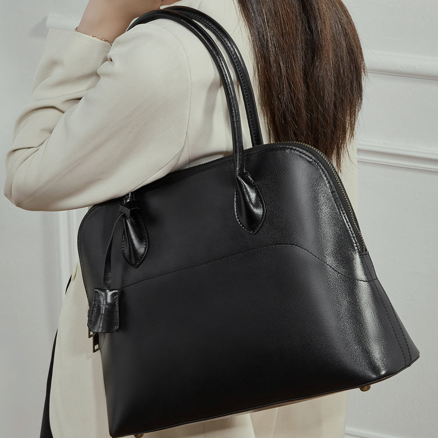 Women's Retro Plain Leather Casual Tote Bag-RAIIFY