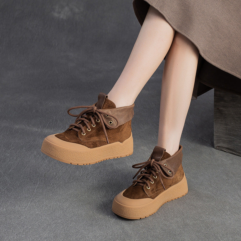 Women's Plain Soft Leather Flat Casual Ankle Boots-RAIIFY