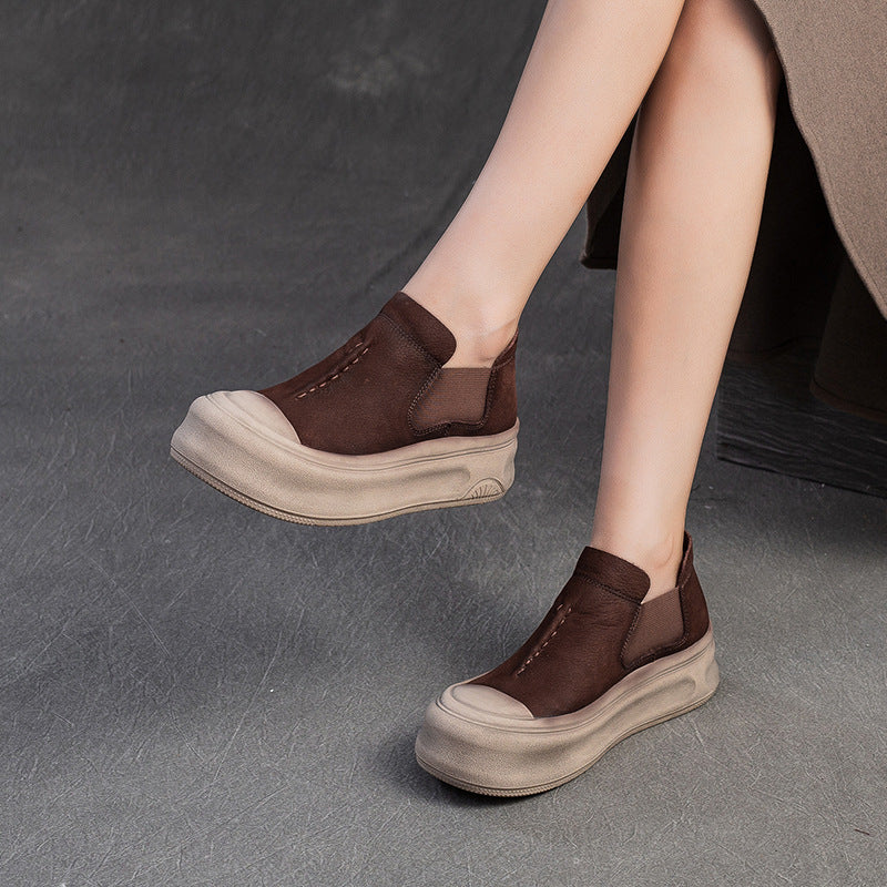 Women Minimalism Leather High Top Flat Platform Casual Shoes-RAIIFY