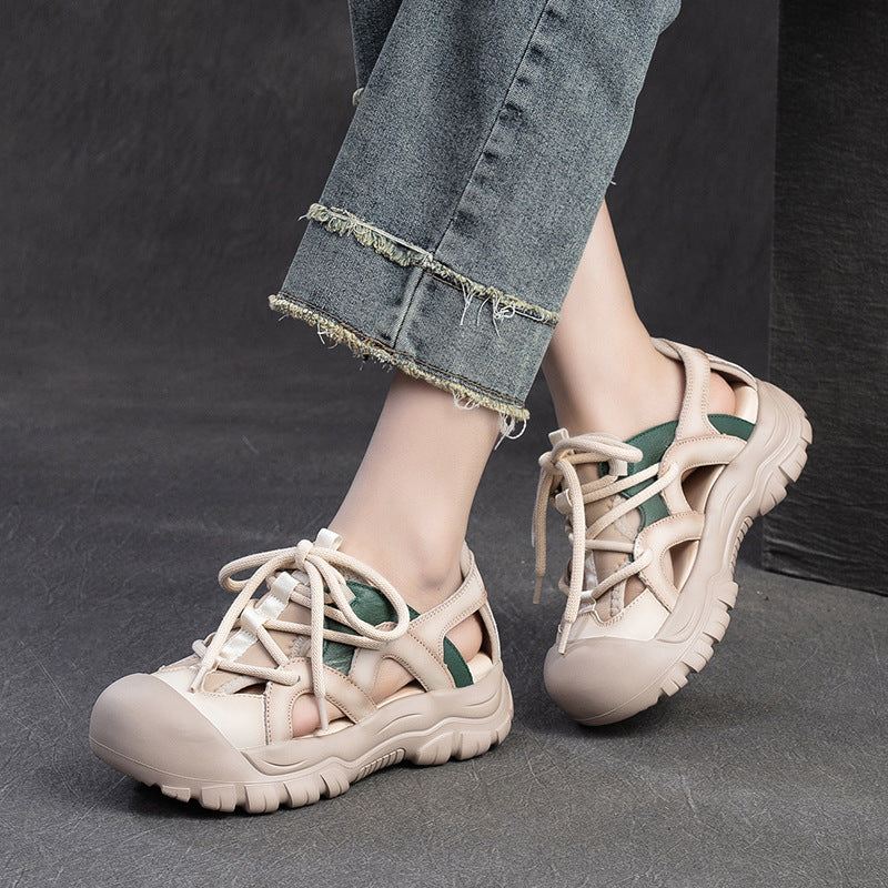 Women Retro Leather Round Head Summer Sandals-RAIIFY