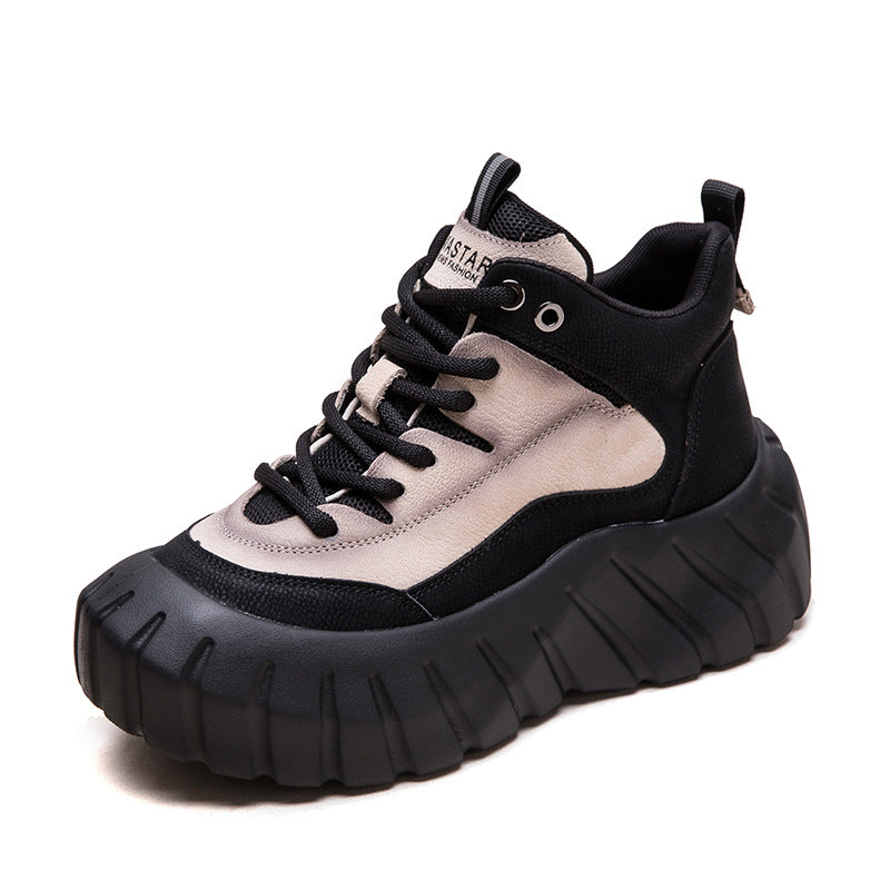 Women Fashion Leather Casual High-Top Platform Sneakers-RAIIFY