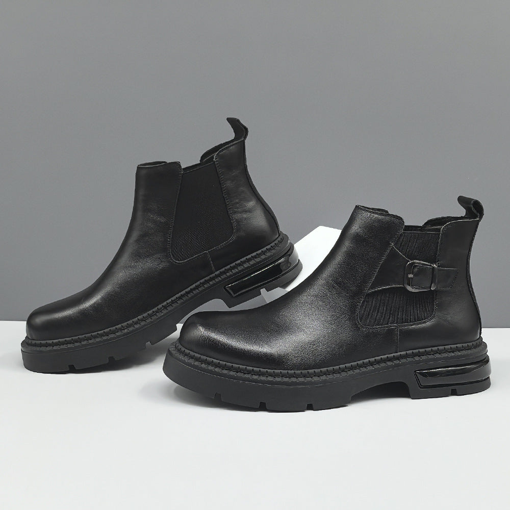 Men Vintage Solid Leather Casual Ankle Boots-RAIIFY