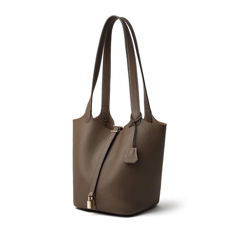 Women's Fashion Plain Leather Bucket Bag-RAIIFY