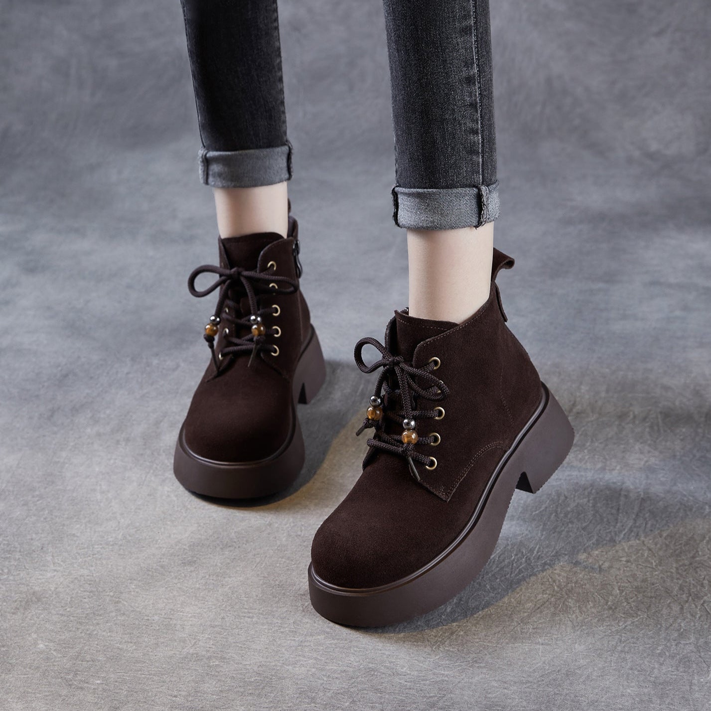 Women's Retro Plain Suede Platform Ankle Boots-RAIIFY