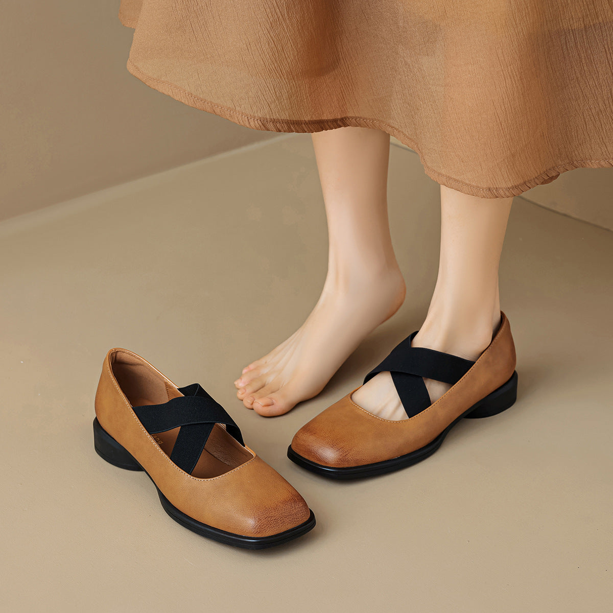 Women Retro Cross Strap Leather Casual Shoes-RAIIFY