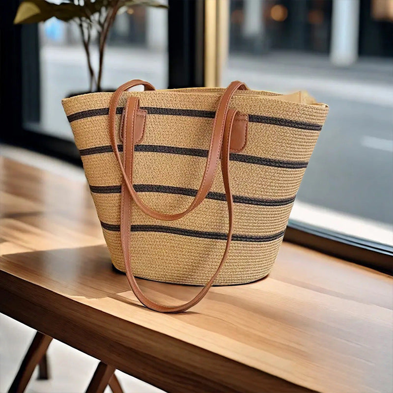 Women's Striped Straw Fashion Casual Tote Bag-RAIIFY