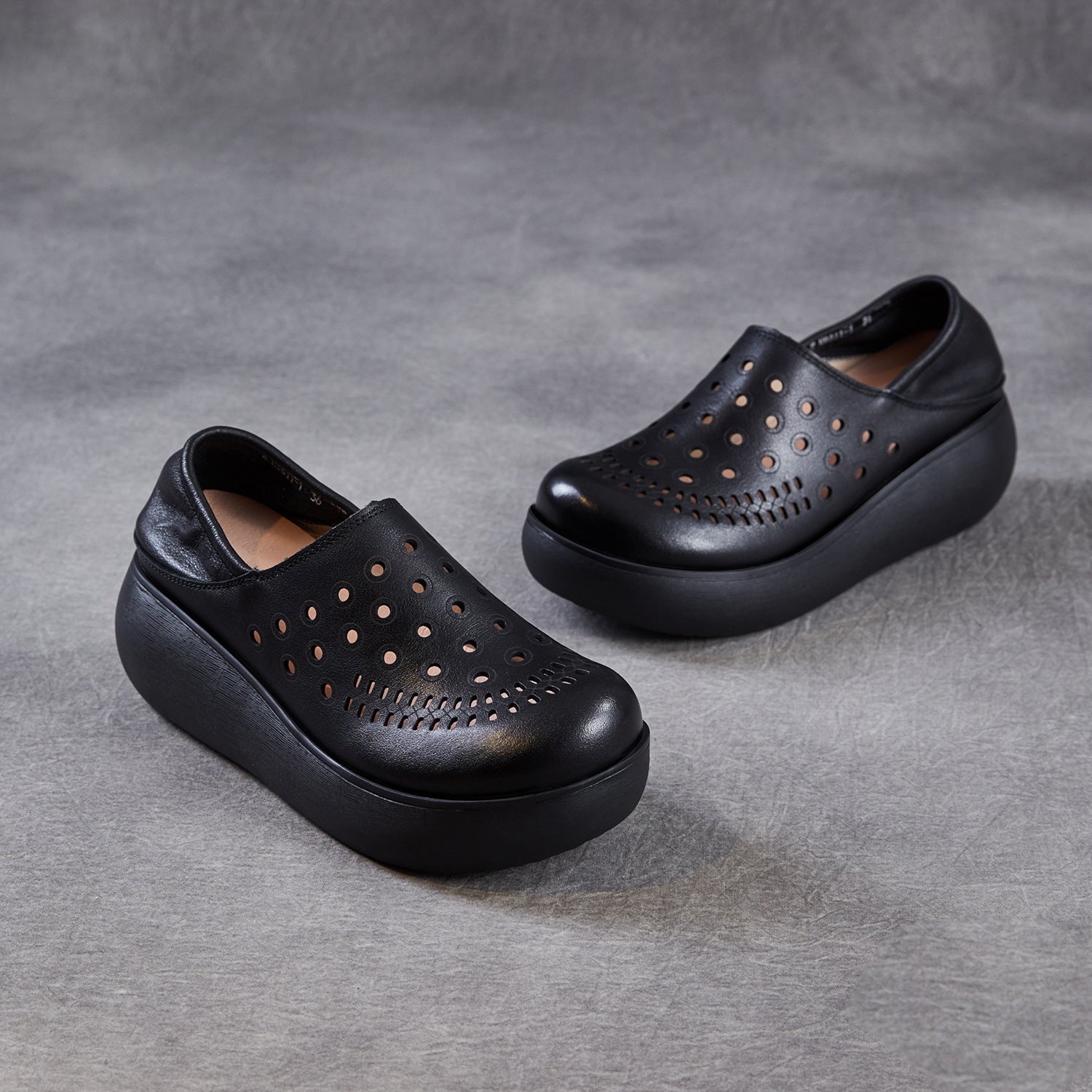 Women Genuine Leather Hollow Out Wedge Heel Summer Sandals-RAIIFY