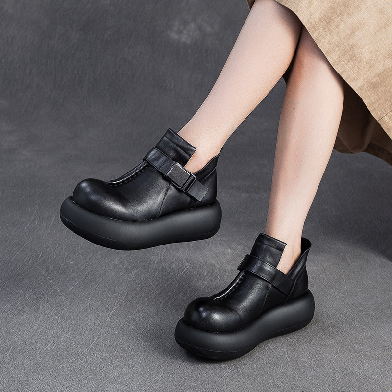 Women's Minimalist Plain Leather Platform Ankle Boots-RAIIFY