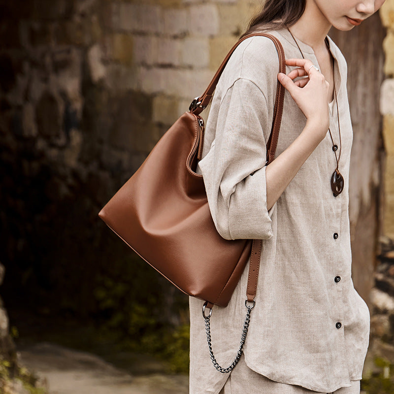 Women's Fashion Plain Soft Leather Tote Bag-RAIIFY