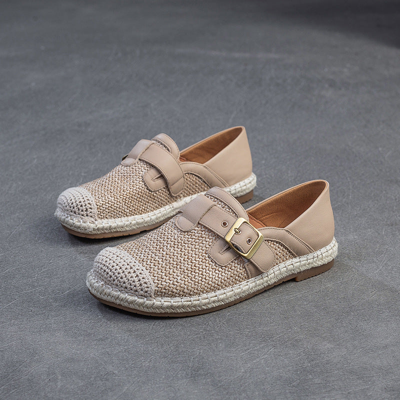 Women Minimalism Breathable Plaited Canvas Flat Casual Shoes-RAIIFY