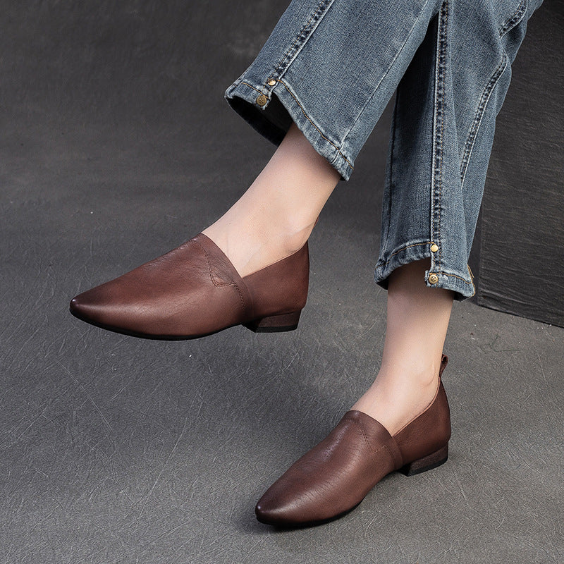 Women Retro Minimalism Soft Leather Pointed Toe Shoes-RAIIFY