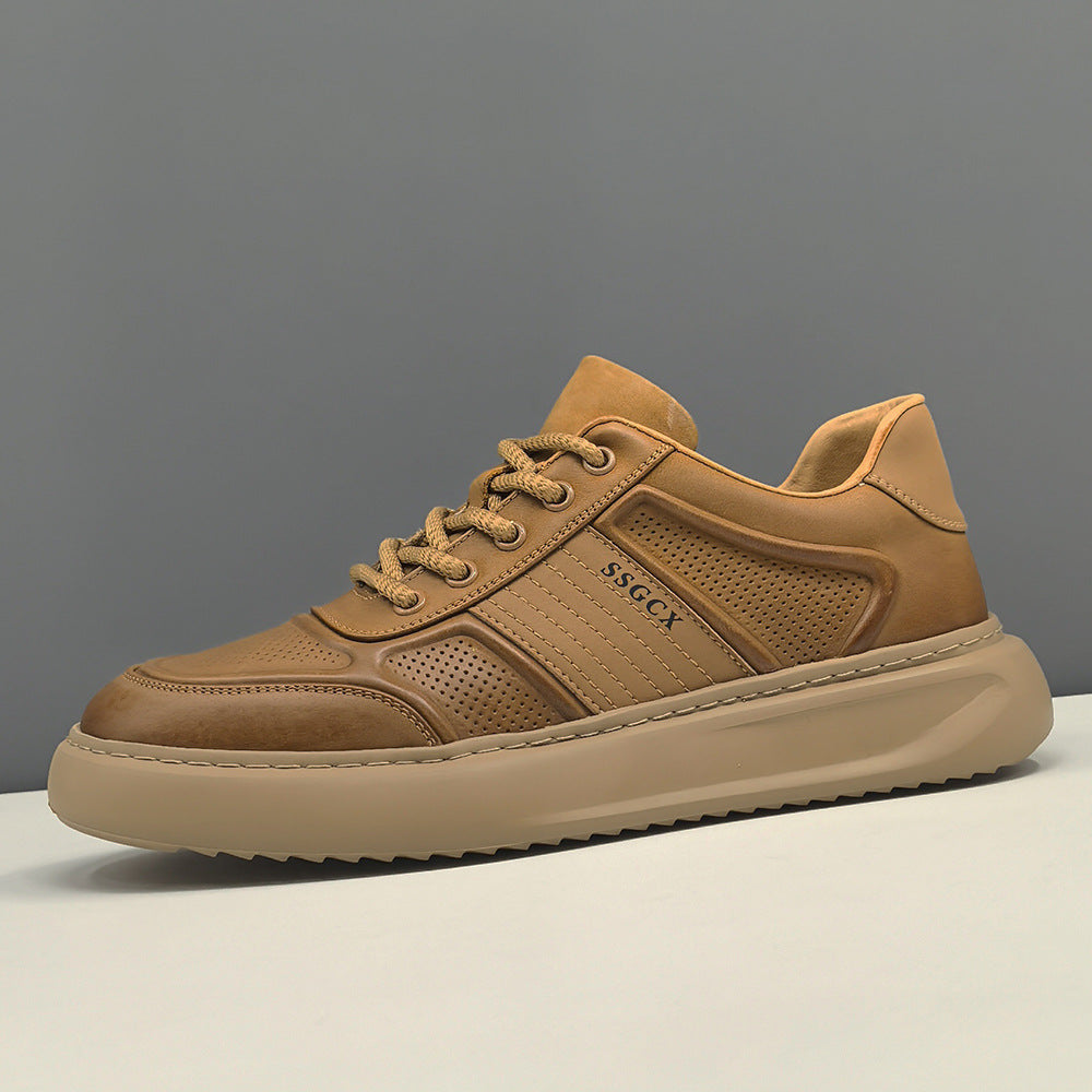 Men Fashion Plain Leather Breathable Casual Sneakers-RAIIFY