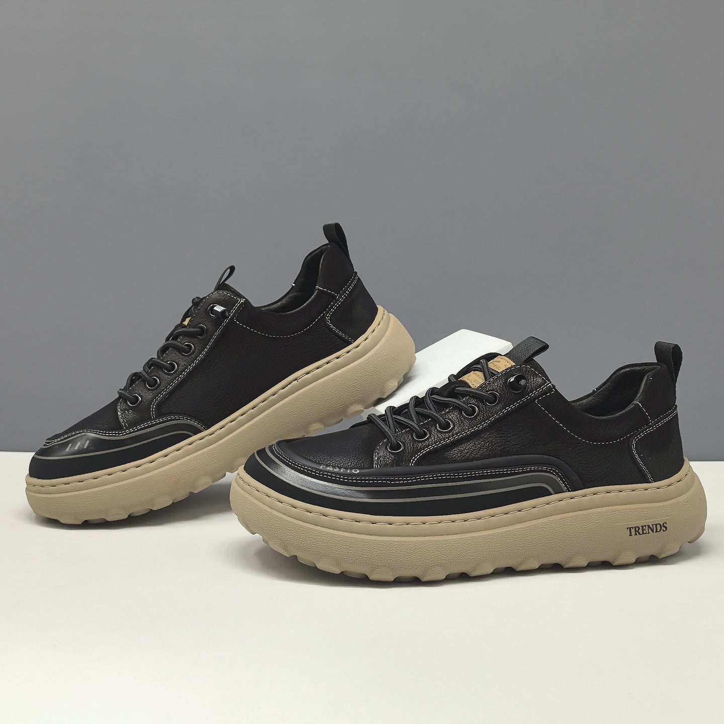 Men's Minimalist Plain Leather Flat Casual Shoes-RAIIFY