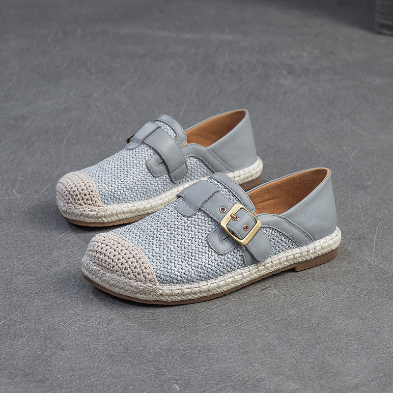 Women Minimalism Breathable Plaited Canvas Flat Casual Shoes-RAIIFY