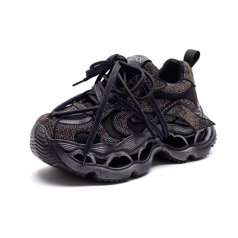 Women Rhinestone Chunky Platform Sneakers Breathable Casual Shoes-RAIIFY