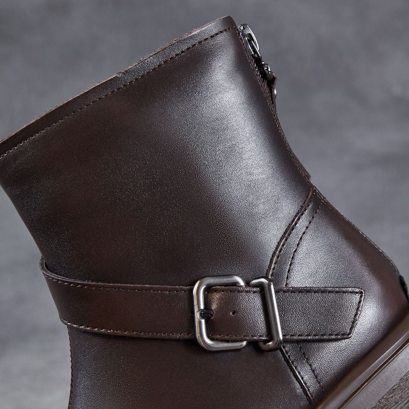 Women's Vintage Leather Buckle Strap Ankle Boots-RAIIFY