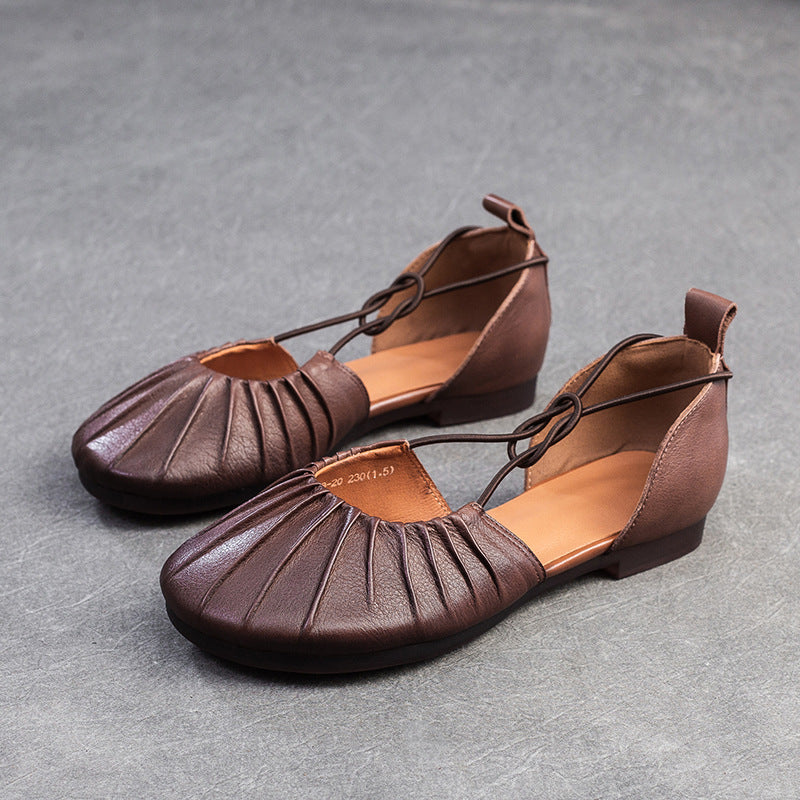 Women Retro Soft Leather Summer Flat Casual Sandals-RAIIFY