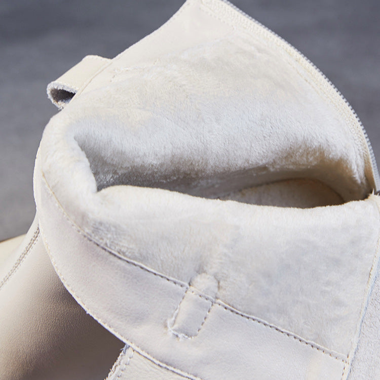 Women's Minimalist Plain Leather Furred Ankle Boots-RAIIFY