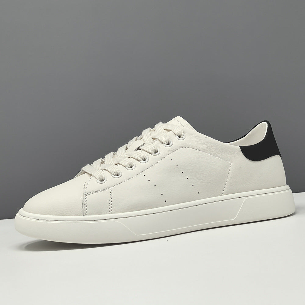 Men's Fashion Leather Low Top White Sneakers-RAIIFY