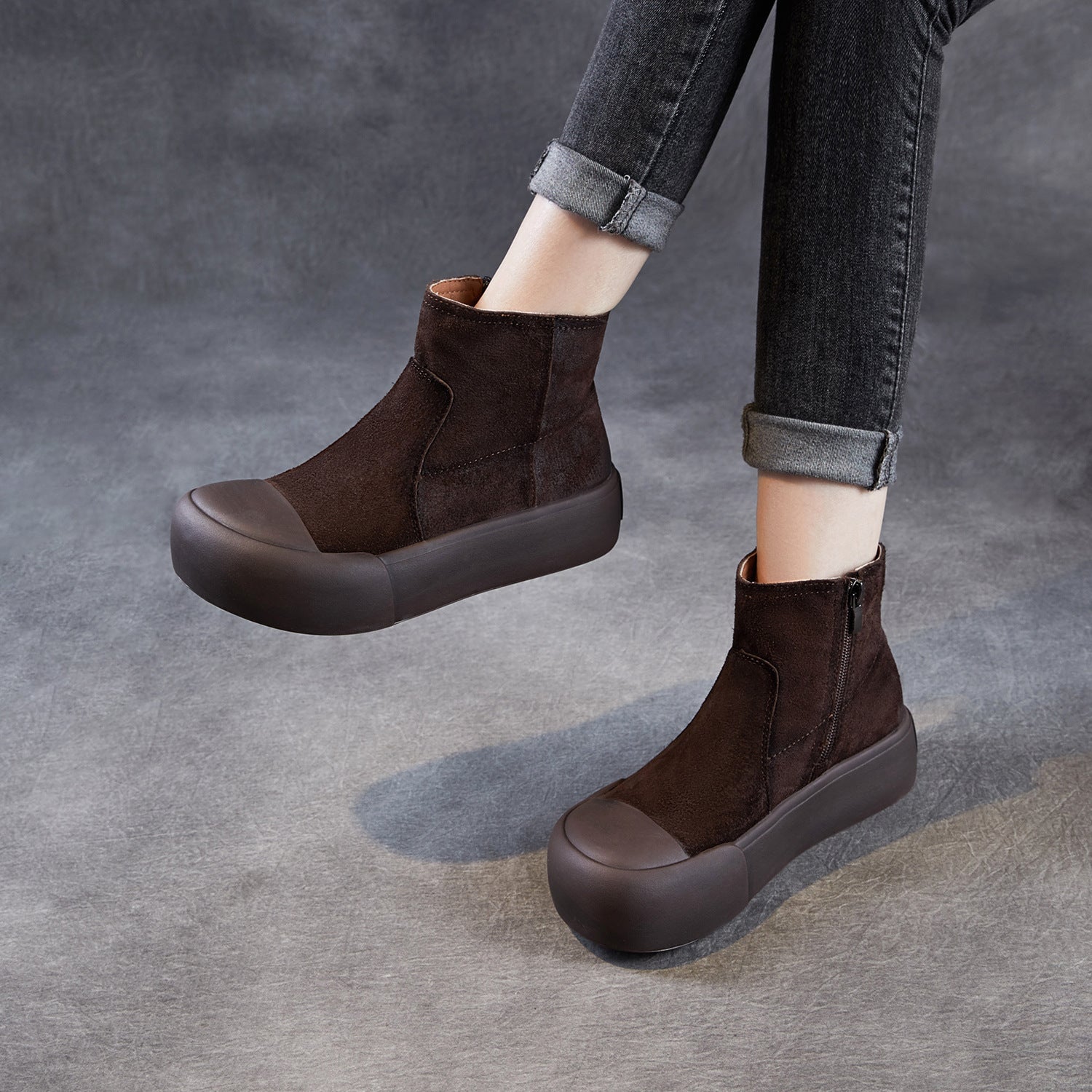 Women's Retro Minimalist Leather Platform Ankle Boots-RAIIFY