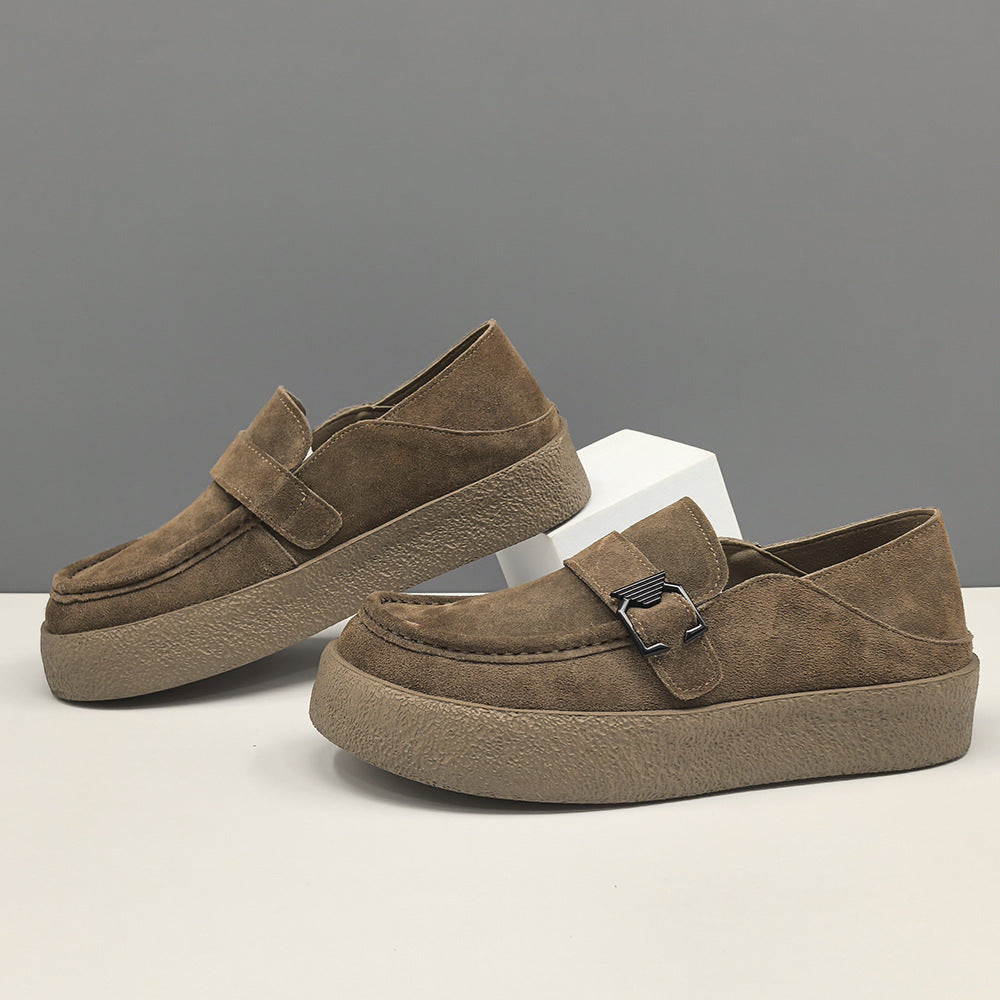 Men Vintage Plain Suede Buckle Casual Loafers-RAIIFY