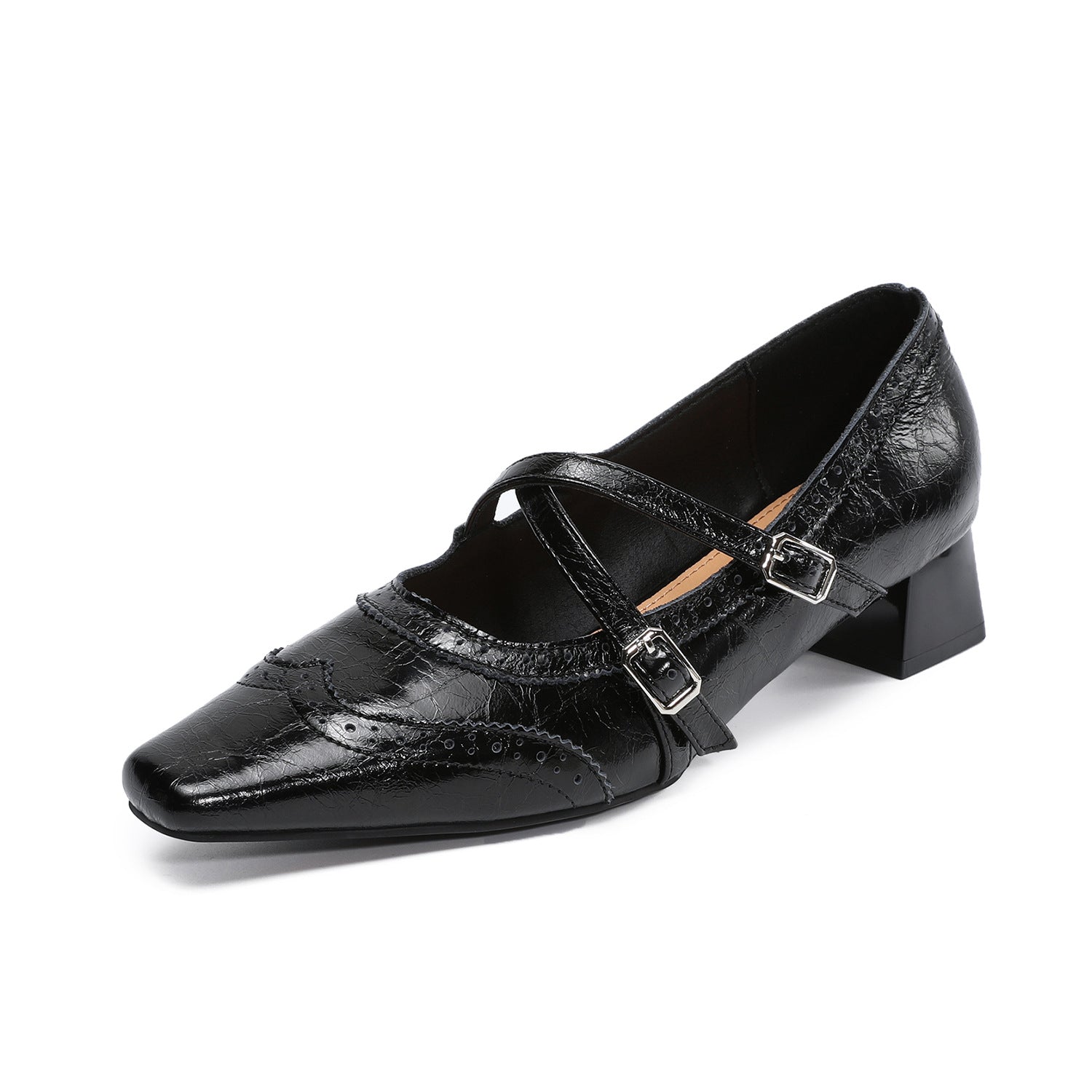 Women's French Style Top Grain Cowhide Square Toe Mary Jane Pumps-RAIIFY