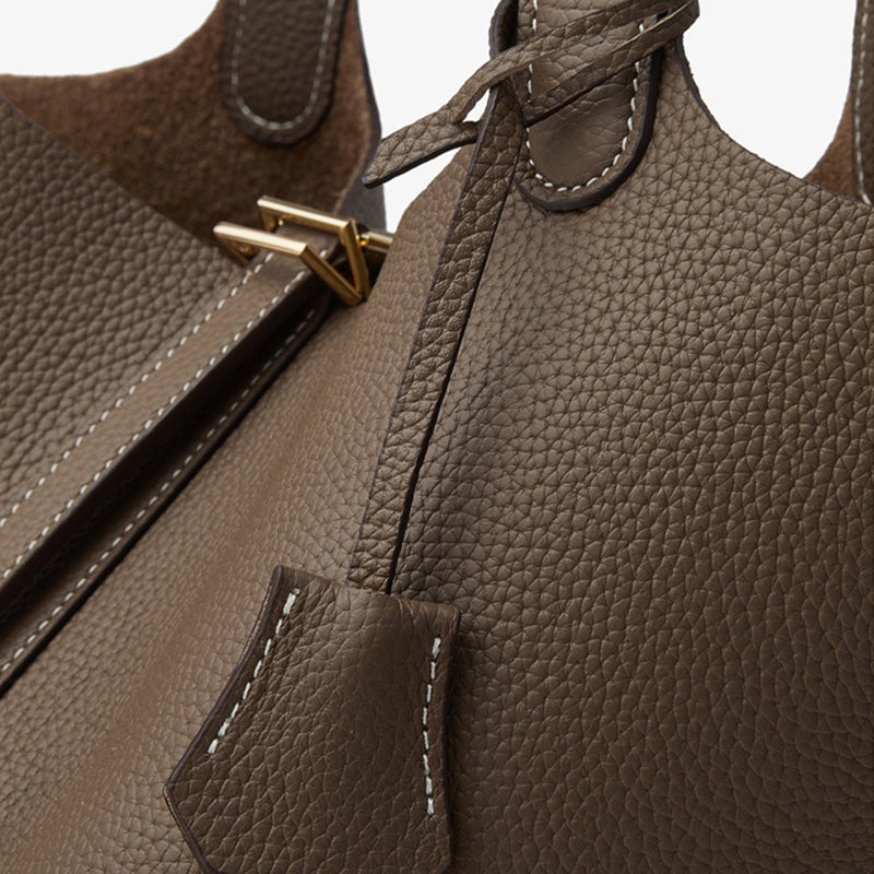 Women's Fashion Plain Leather Bucket Bag-RAIIFY