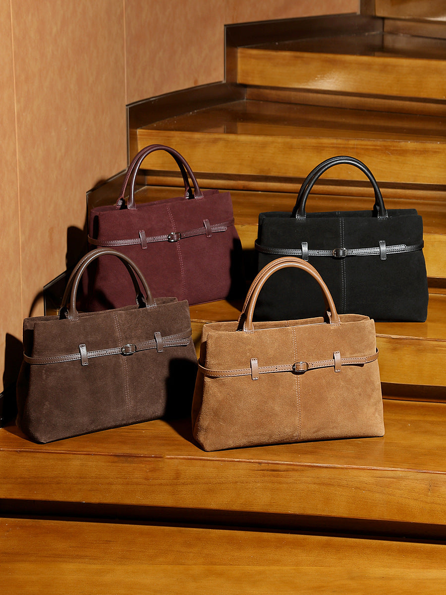 Women’s Suede Leather Retro Satchel Bag-RAIIFY