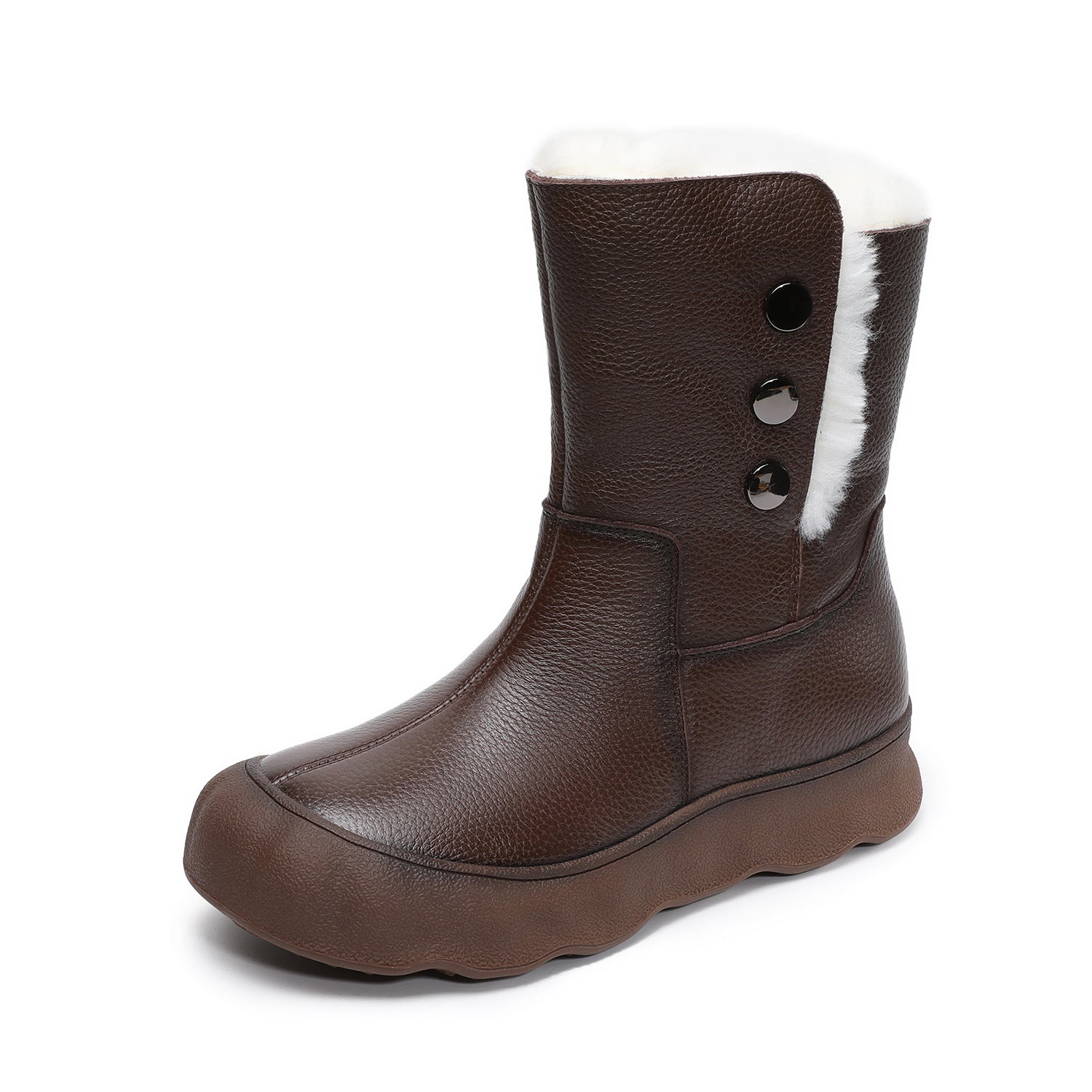 Women's Genuine Leather Woolen Mid-Calf Snow Boots-RAIIFY