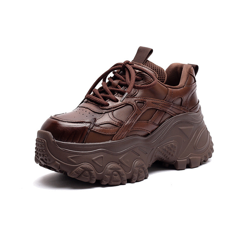 Women's Plain Leather Chunky Platform Sneakers-RAIIFY