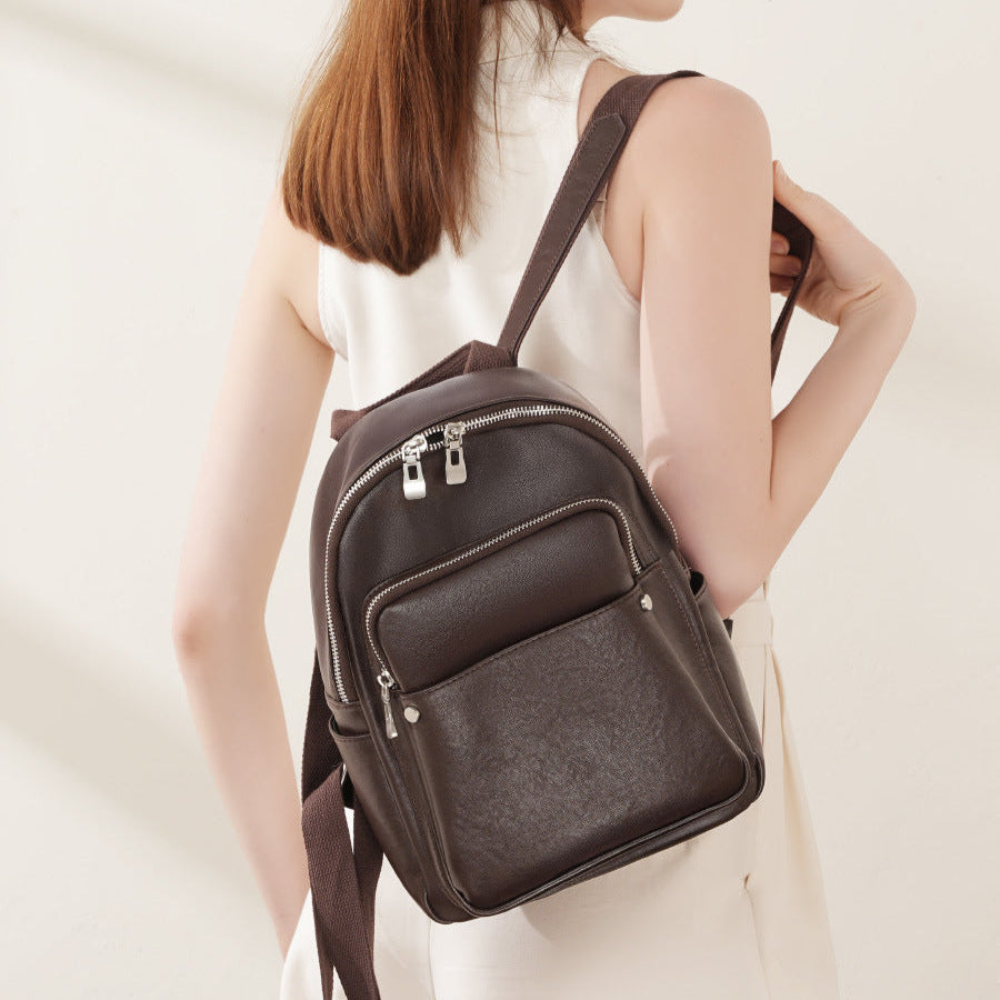 Women Soft Plain Cowhide Urban Casual Backpack-RAIIFY