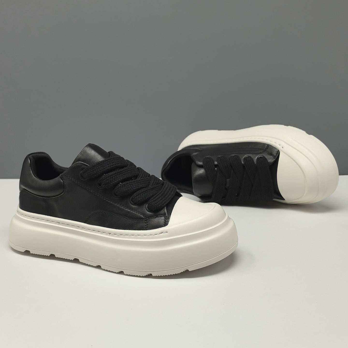 Men's Minimalist Plain leather Flat Casual Sneakers-RAIIFY