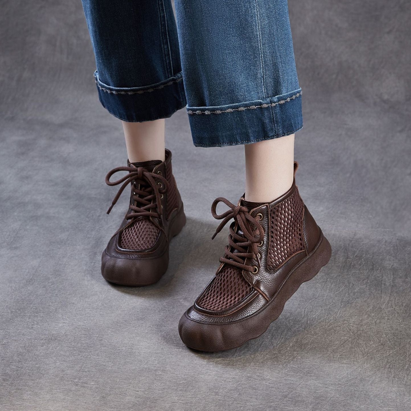 Women's Retro Hollow Mesh Summer Flat Ankle Boots