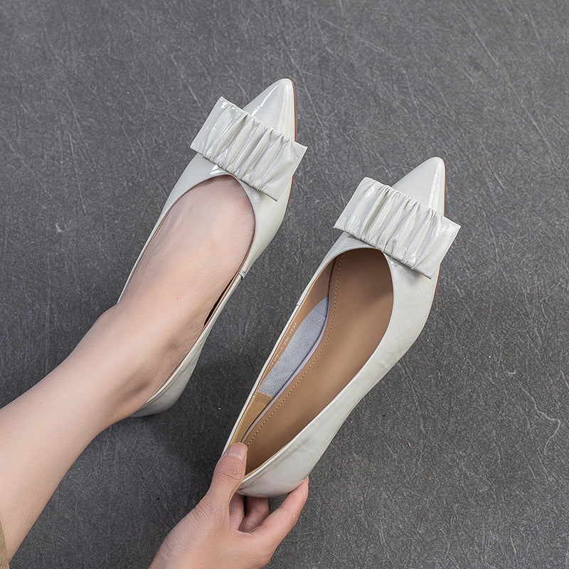 Women's Plain Genuine Leather Pointed-Toe Flats-RAIIFY
