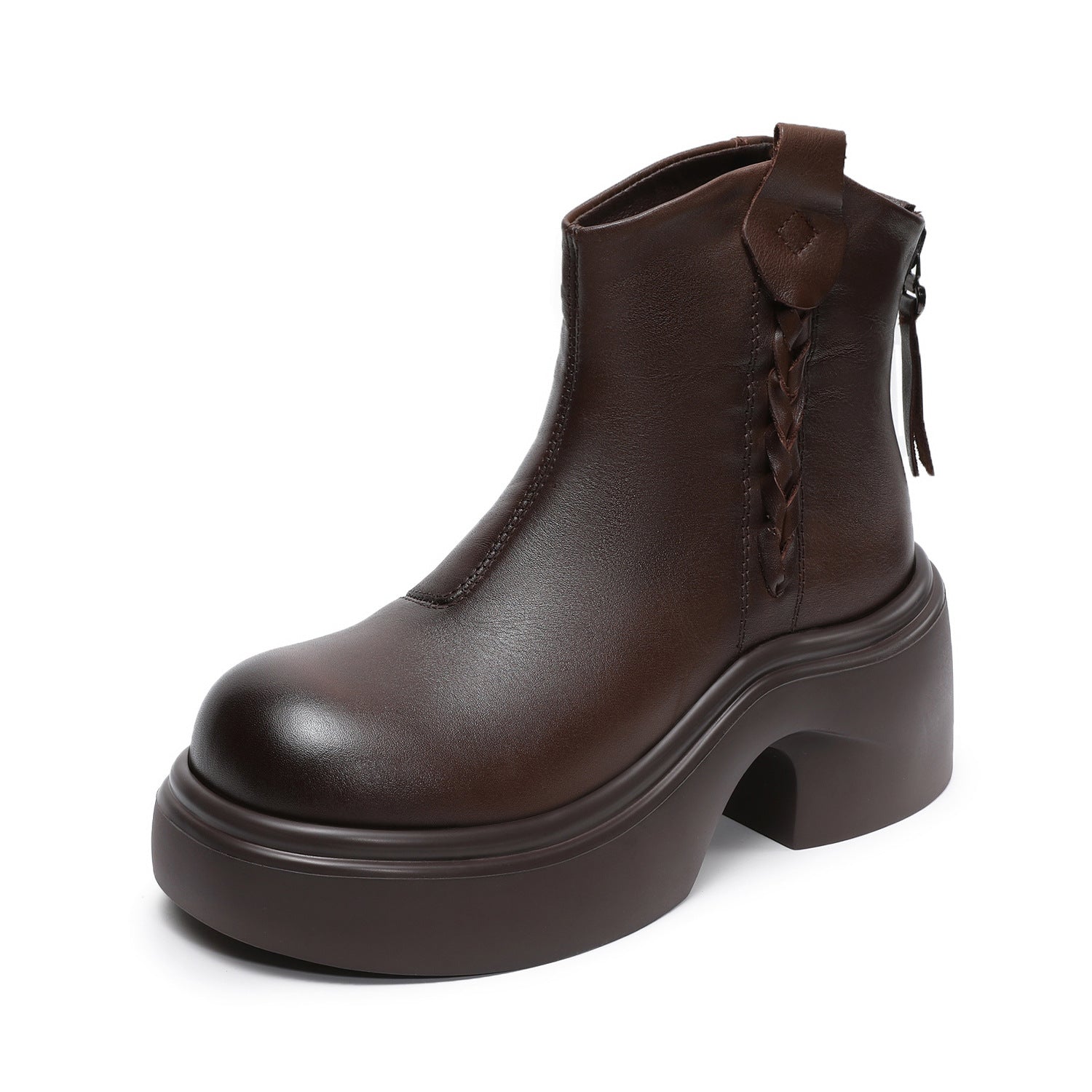 Women's Retro Plain Leather Platform Snow Boots-RAIIFY