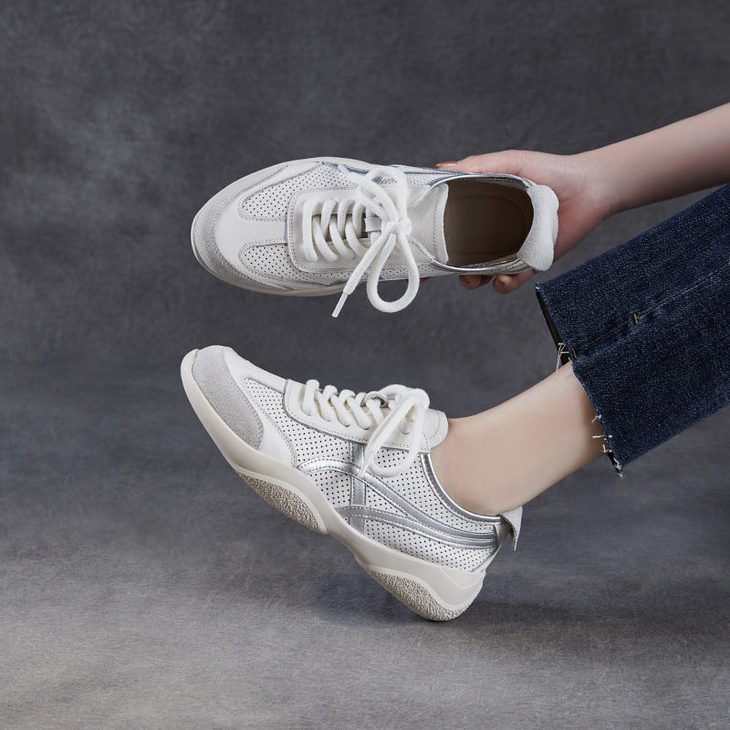 Women Fashion Hollow Breathable Leather Casual Training Shoes-RAIIFY