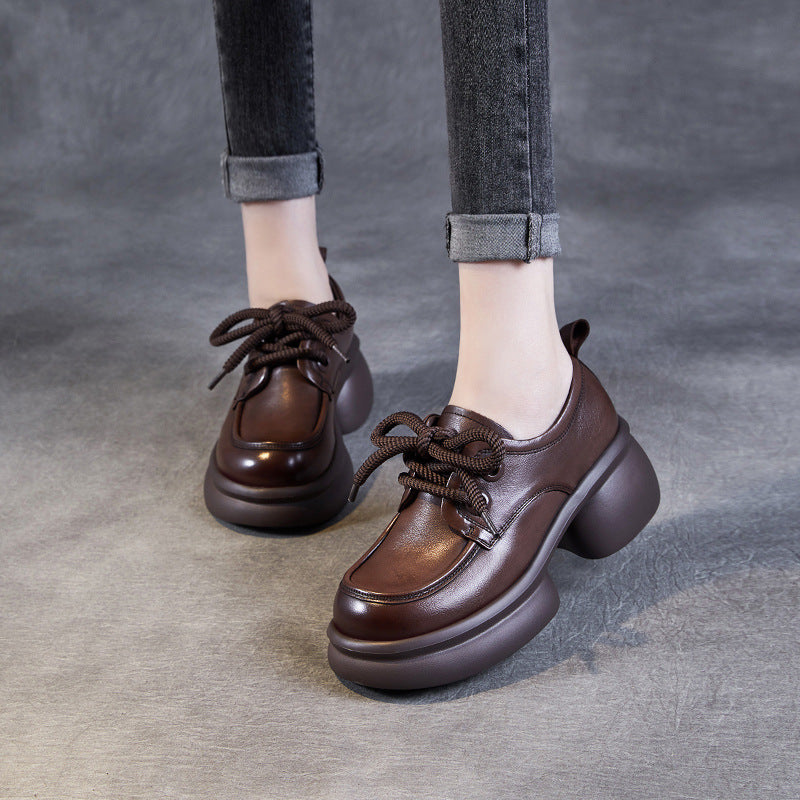 Women Minimalism Chunky Platform Lace-up Loafers-RAIIFY