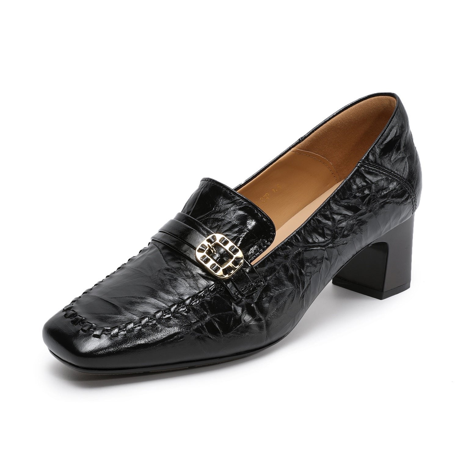 Women's Vintage Leather Block Heel Loafers-RAIIFY