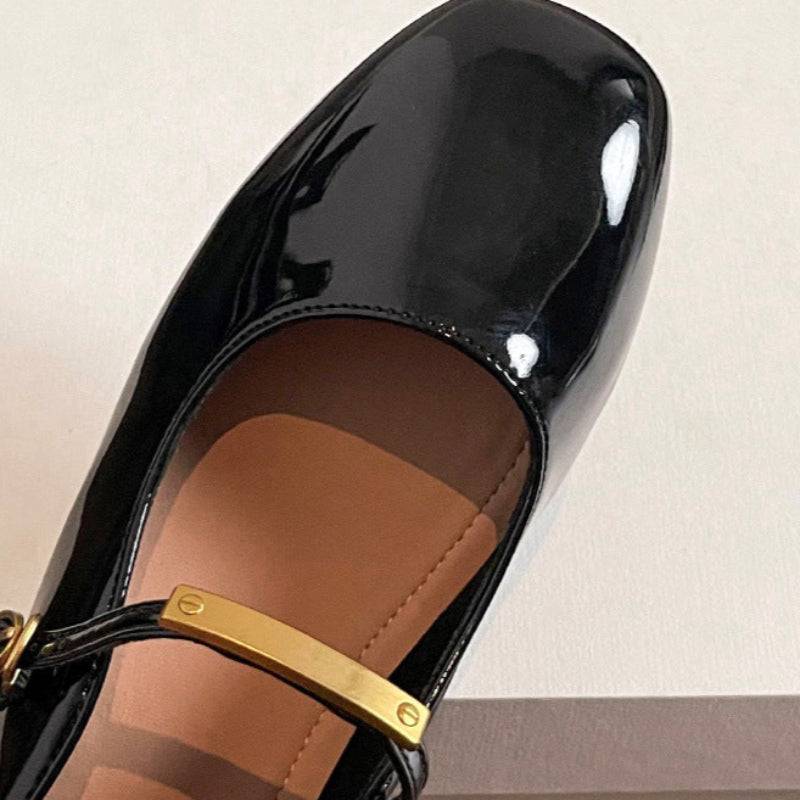 Women's Minimalist Patent Leather Buckle Mary Jane Shoes-RAIIFY
