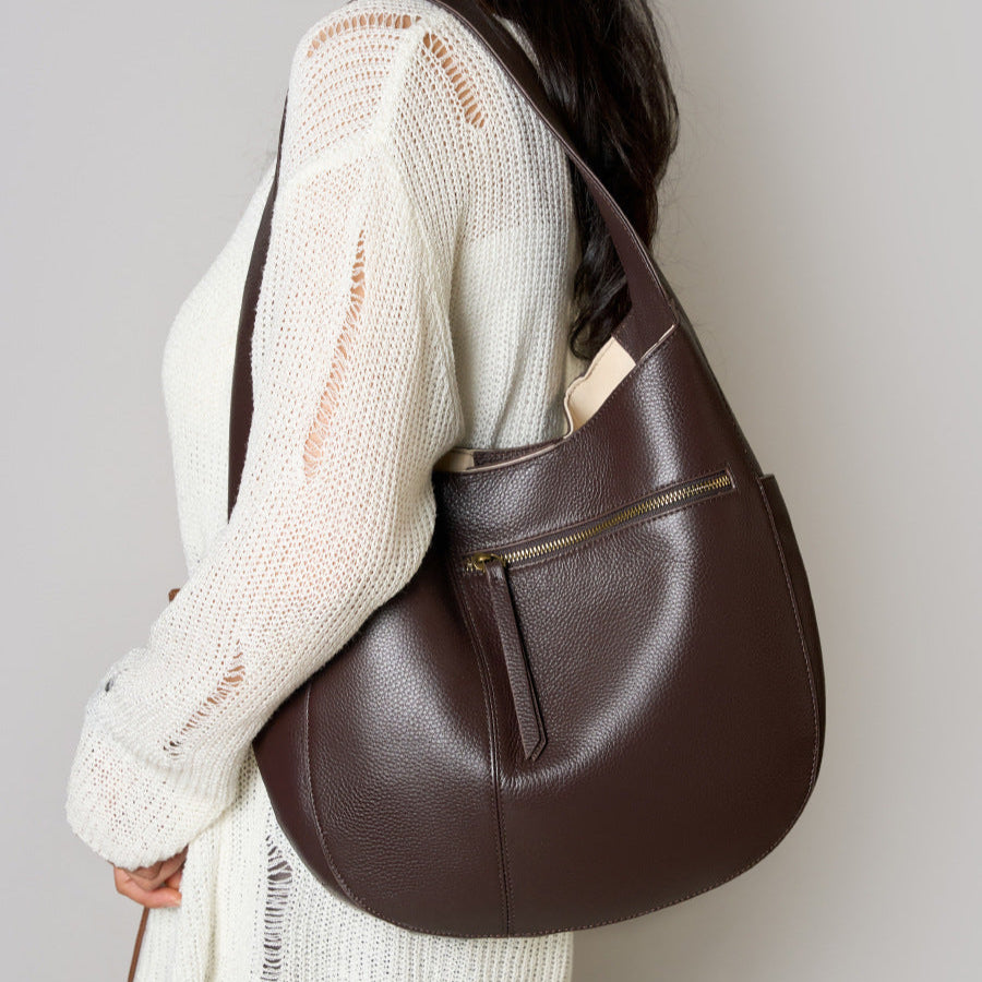 Women's Minimalism Plain Soft Leather Shoulder Tote Bag-RAIIFY