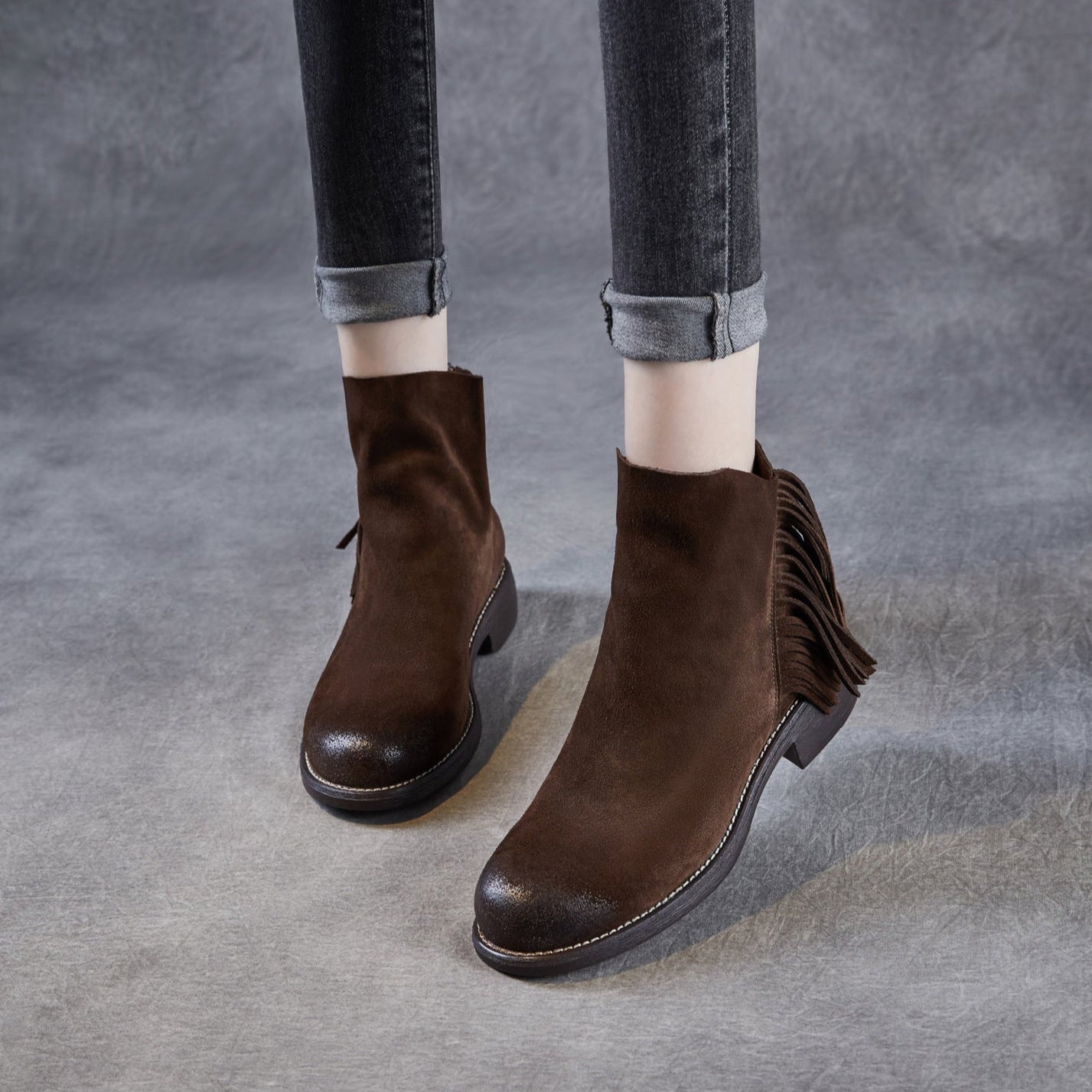 Women's Retro Plain Suede Tassels Ankle Boots-RAIIFY